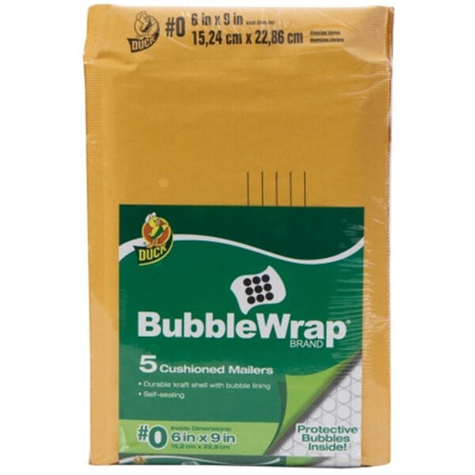 Duck Brand Kraft Bubblewrap Cushioned Mailer - 6 x 9 in., Tan, 5PK