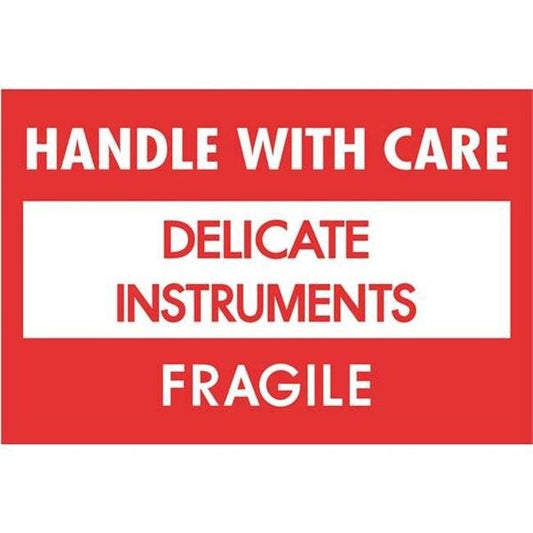 Tape Logic DL1308 2 x 3 in. - Delicate Instruments - HWC - Fragile Labels; Red & White - Roll of 500