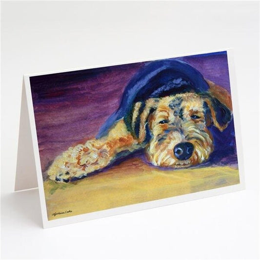 Carolines Treasures 7344GCA7P Snoozer Airedale Terrier Greeting Cards & Envelopes - Pack of 8