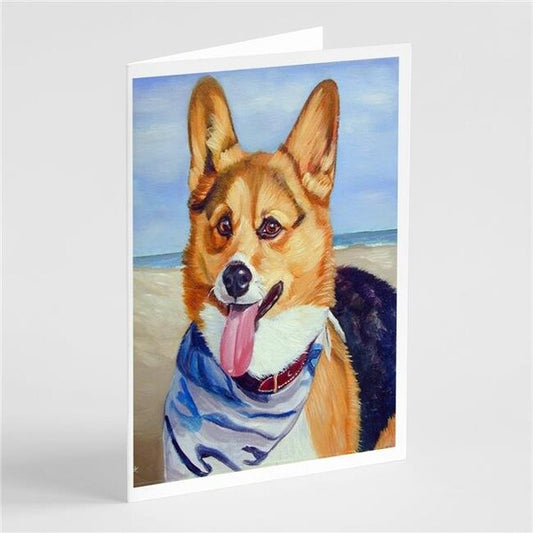 Carolines Treasures 7363GCA7P Corgi Beach Bandana Greeting Cards & Envelopes - Pack of 8