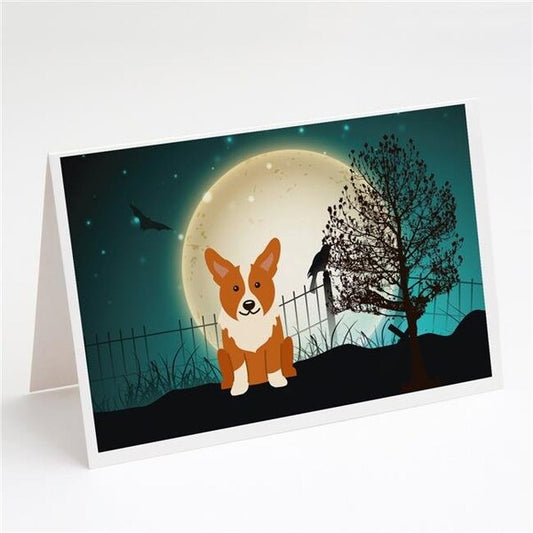 Carolines Treasures BB2290GCA7P Halloween Scary Corgi Greeting Cards & Envelopes - Pack of 8