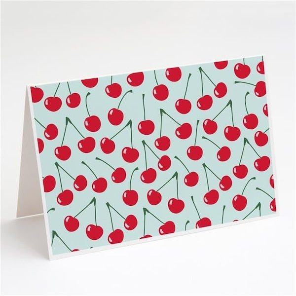 Carolines Treasures BB5148GCA7P Cherries on Blue Greeting Cards & Envelopes - Pack of 8
