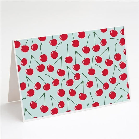 Carolines Treasures BB5148GCA7P Cherries on Blue Greeting Cards & Envelopes - Pack of 8