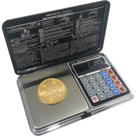Optima Home Scales AT-2001 Atom Pocket Weight Scale with Calculator Function; Black & Silver - 2000 x 0.01 g