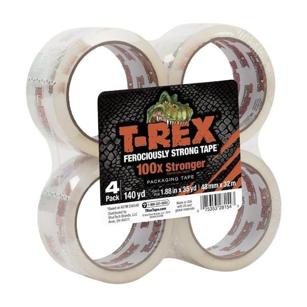 Duck. 285045 T-Rex Clear Packing Tape Refill; 4 Rolls - 1.88 in. x 35 yd.