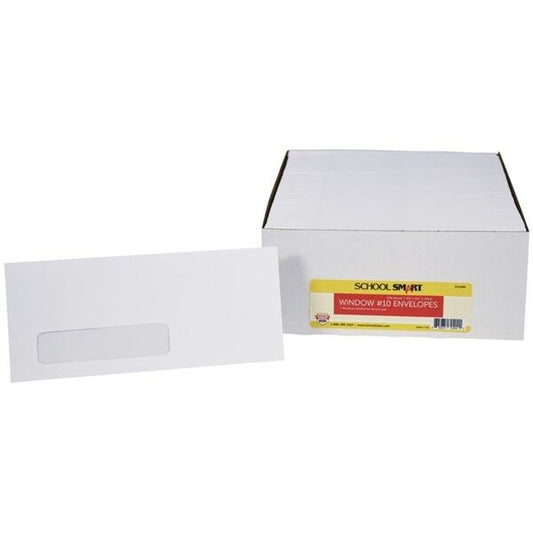 School Smart 2013889 No.10 Window Envelope with Gummed Flap Closure; White - Pack of 500