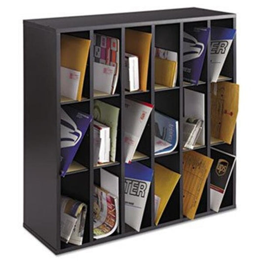 Safco Products 7765BL Wood Mail Sorter with Adjustable Dividers; Stackable; 18 Compartments; Black