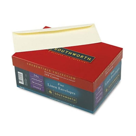 Southworth J56410 Credentials Collection Fine Linen #10 Envelope V-Flap Ivory 250/box