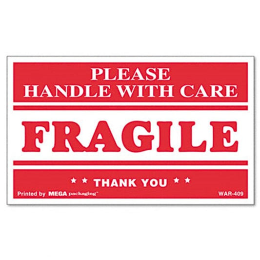 Universal Fragile Handle with Care Self-Adhesive Shipping Label 3 x 5 Red 500 per Roll