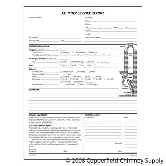 Docuforms Inc. Chimney Service Report (No Check Off Boxes) Pack Of 100 Triplicate Forms