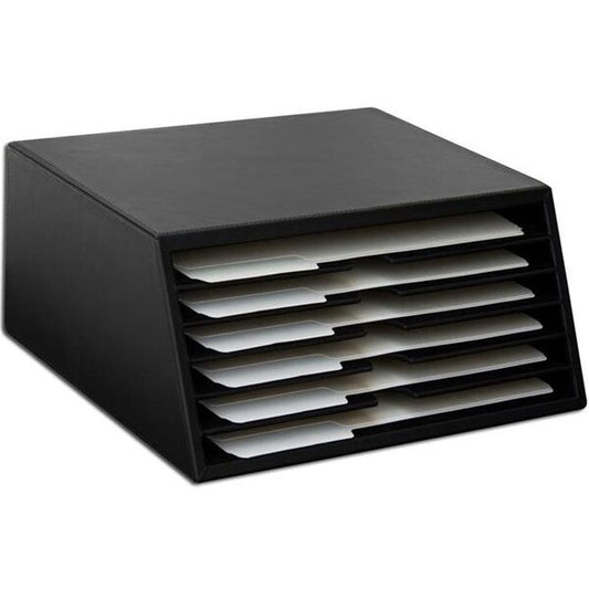 Dacasso A1097 Black Leather 6-Tray File Sorter