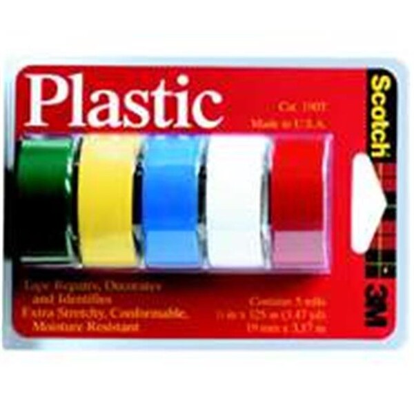3M 190T Assorted Color Plastic Tape 5 Pack