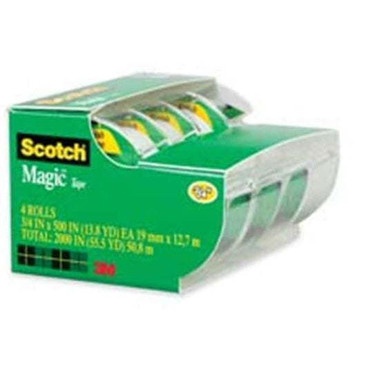 Magic Tape- w- Dispenser- .75in.x300in.- 4-PK
