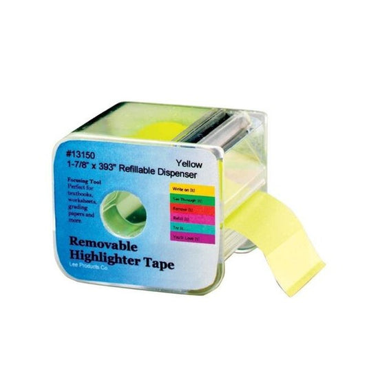 Lee Products 067991 Wide Highlighter Note Tape With Dispenser; Yellow