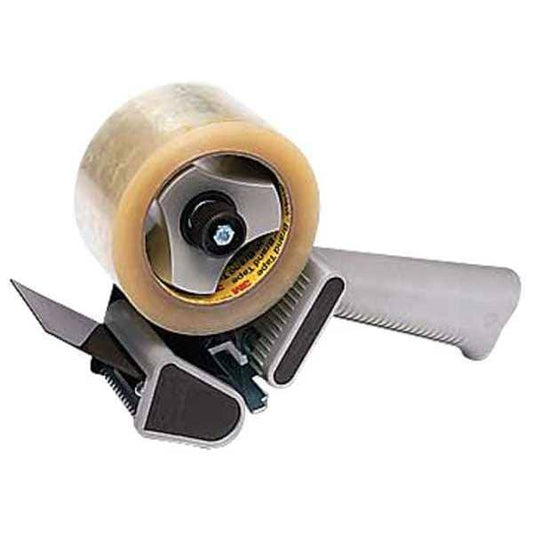 Handheld Tape Dispenser, 2 in Max. Tape Width. 5 1/8 in Tape Core Dia, Pistol, Plastic, Gray