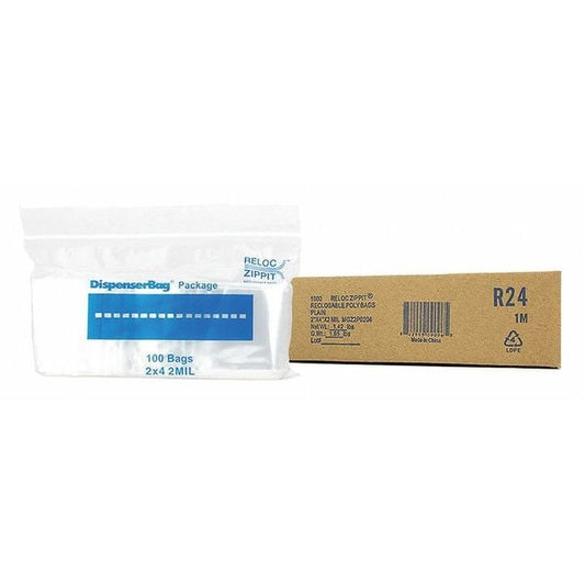 Clear Reclosable Bags, 2 mil, 2"x4", PK1000, 4 L, 2 W, Clear