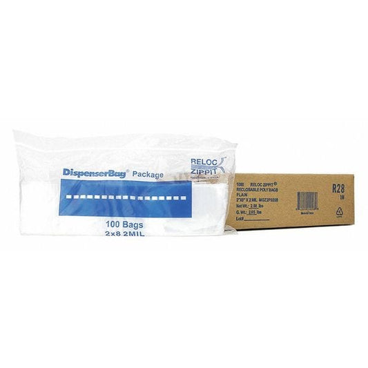 Clear Reclosable Bags, 2 mil, 2"x8", PK1000, 8 L, 2 W, Clear