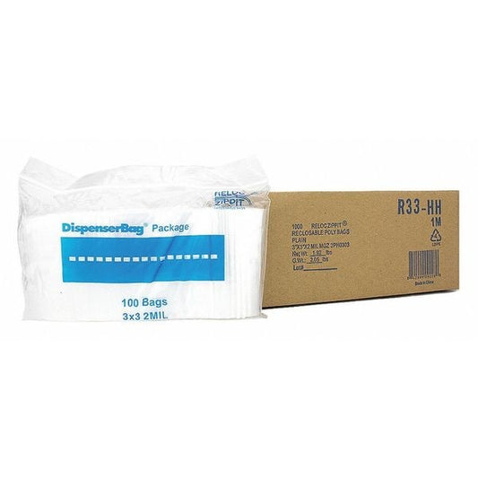 Clear Reclosable Bags, 2 mil, 3"x3", PK1000, 3 L, 3 W, Clear