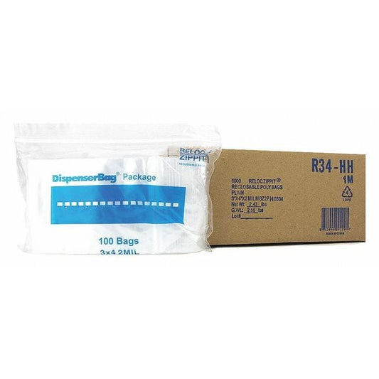 Clear Reclosable Bags, 2 mil, 3"x4", PK1000, 4 L, 3 W, Clear