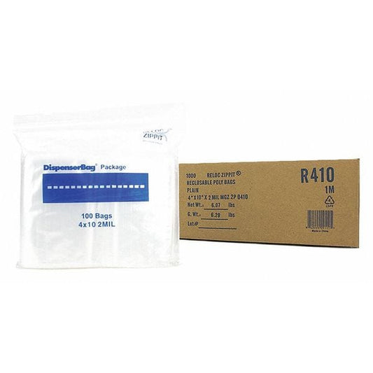 Clear Reclosable Bags, 2mil, 4"x10", PK1000, 10 L, 4 W, Clear