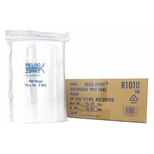 Clear Reclosable Bags, 2mil, 10x10", PK1000, 10 L, 10 W, Clear