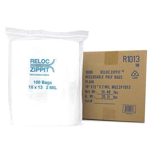 Clear Reclosable Bags, 2mil, 10x13", PK1000, 13 L, 10 W, Clear