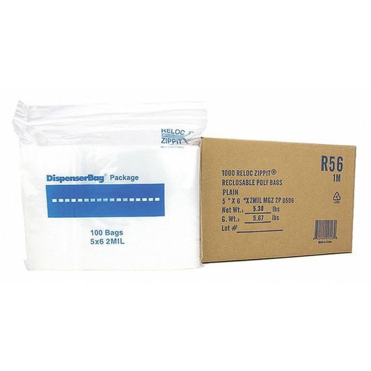 Clear Reclosable Bags, 2 mil, 5"x6", PK1000, 6 L, 5 W, Clear