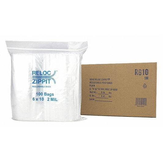 Clear Reclosable Bags, 2mil, 6"x10", PK1000, 10 L, 6 W, Clear