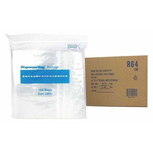 Clear Reclosable Bags, 2 mil, 6"x4", PK1000, 4 L, 6 W, Clear