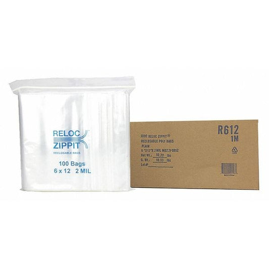 Clear Reclosable Bags, 2mil, 6"x12", PK1000, 12 L, 6 W, Clear