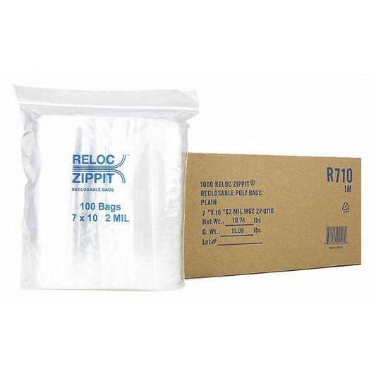 Clear Reclosable Bags, 2mil, 7"x10", PK1000, 10 L, 7 W, Clear