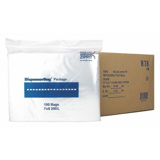 Clear Reclosable Bags, 2 mil, 7"x8", PK1000, 8 L, 7 W, Clear