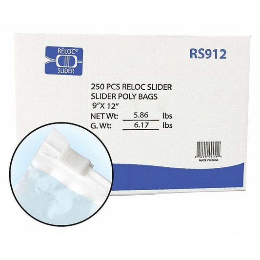 Clear Reclosable Bags, 2 mil, 9"x12", PK250, 12 L, 9 W, Clear