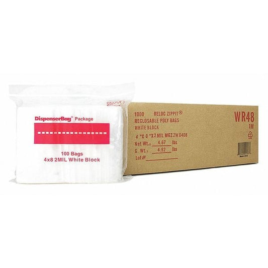 Reclosable Poly Bag 2-MIL, 4"x 8", With White Block