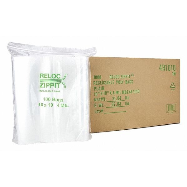 Clear Reclosable Bags, 4mil, 10x10", PK1000, 10 L, 10 W, Clear