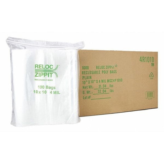 Clear Reclosable Bags, 4mil, 10x10", PK1000, 10 L, 10 W, Clear