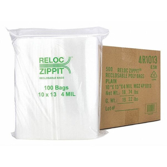 Clear Reclosable Bags, 4mil, 10"x13", PK500, 13 L, 10 W, Clear