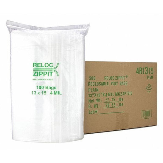 Clear Reclosable Bags, 4mil, 13"x15", PK500, 15 L, 13 W, Clear