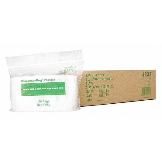 Clear Reclosable Bags, 4 mil, 3"x3", PK1000, 3 L, 3 W, Clear