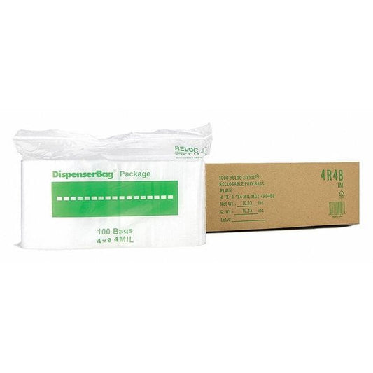 Clear Reclosable Bags, 4 mil, 4"x8", PK1000, 8 L, 4 W, Clear