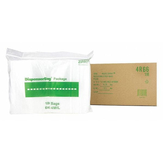 Clear Reclosable Bags, 4 mil, 6"x6", PK1000, 6 L, 6 W, Clear
