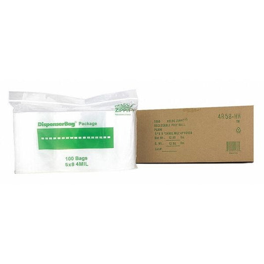 Clear Reclosable Bags, 4 mil, 5"x8", PK1000, 8 L, 5 W, Clear