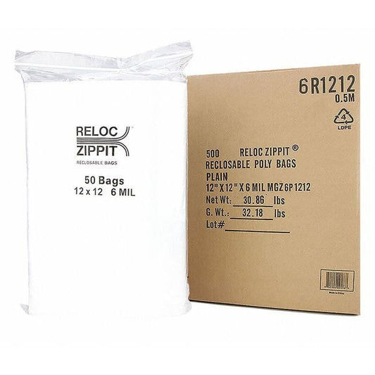 Clear Reclosable Bags, 6mil, 12"x12", PK500, 12 L, 12 W, Clear