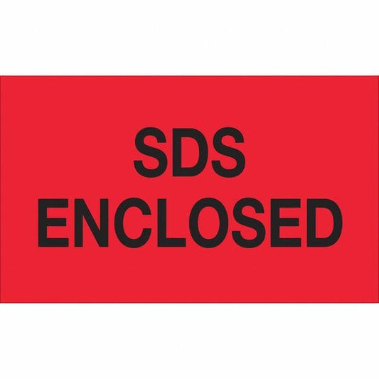 Tape Logic® Labels, "SDS Enclosed", 3" x 5", Fluorescent Red, 500/Roll