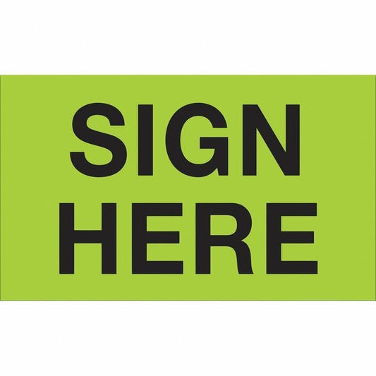 Tape Logic® Labels, "Sign Here", 3" x 5", Fluorescent Green, 500/Roll