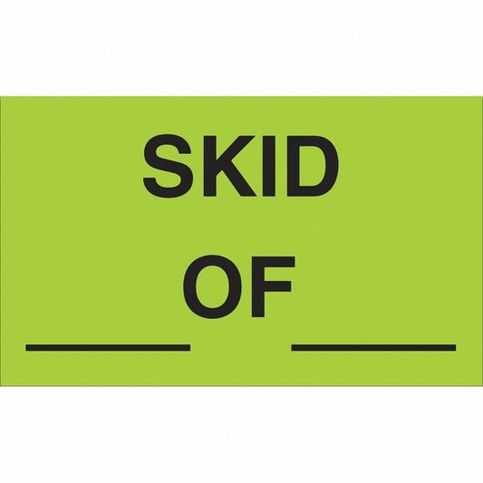 Labels, " Skid __ of __", 3"x5", Fluorescent Green, 500 Labels/Roll