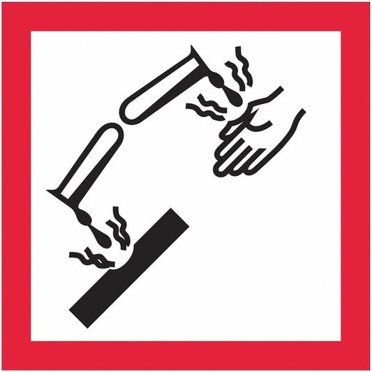 Tape Logic® Pictogram Labels, Corrosion, 1" x 1", Black/Red/White, 500/Roll