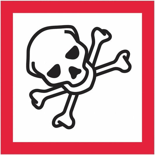 Tape Logic® Pictogram Labels, Skull and Crossbones, 1" x 1", Black/Red/White, 500/Roll