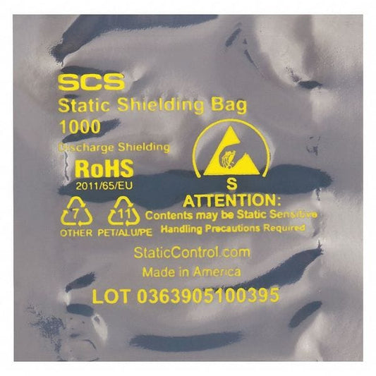 Open End Static Shield Bags, 4" x 7", Transparent, None, 100 PK