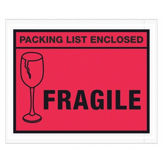 Tape Logic® "Packing List Enclosed - Fragile" Envelopes, 4 1/2" x 5 1/2", Red, Case of 1000